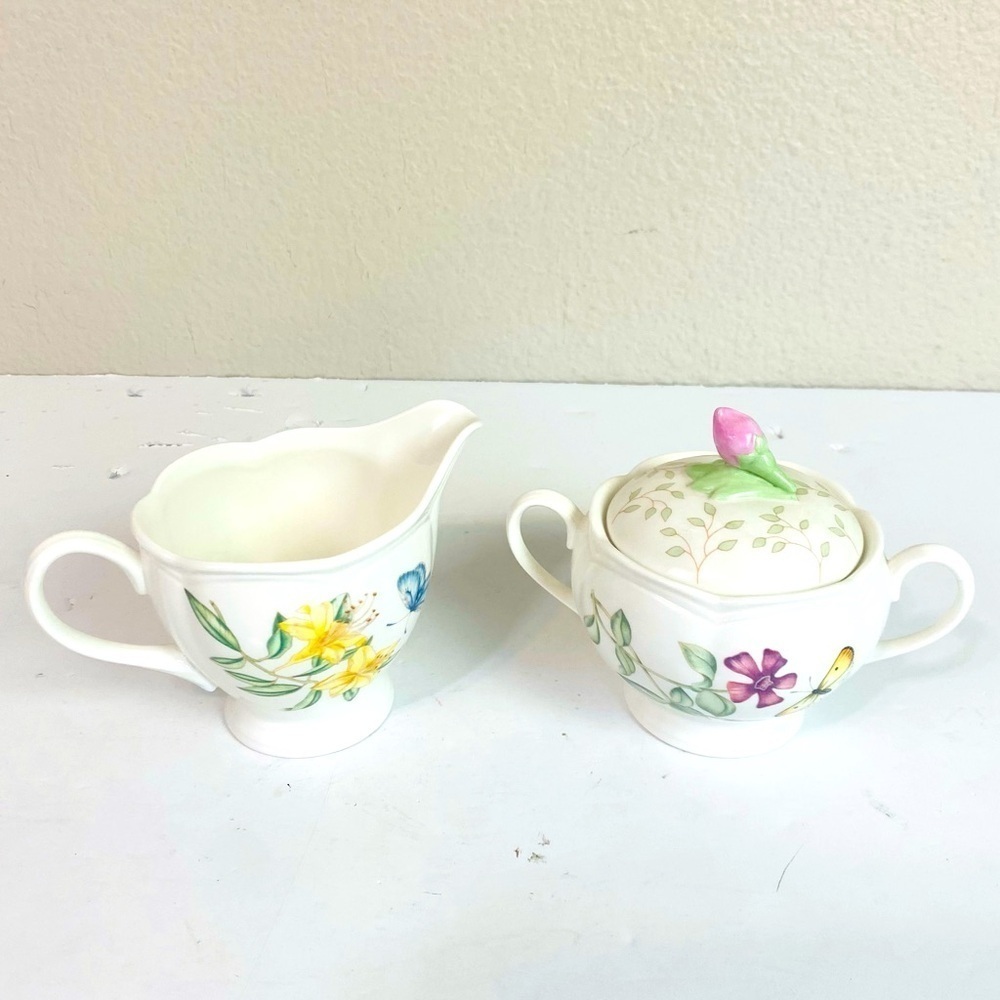 Lenox Butterfly Meadow Creamer And Sugar Bowl W/Lid